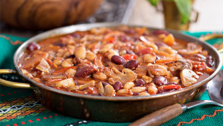 Beans braised in a pan