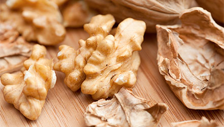Peeled walnuts close up