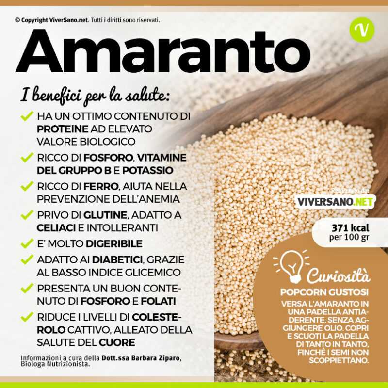 Benefici, proprietà, contenuto calorico, proprietà utili e danni dell’amaranto